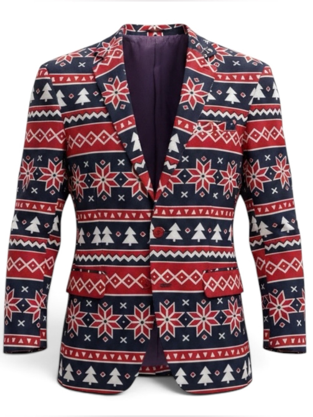 OppoSuit Men's Nordic Noel Fair Isle Trim Fit Suit Blazer One Button Size US 48